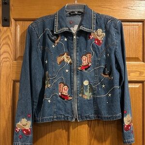 Vintage Western Gordon & James Western Embroidered Denim Jacket Women's Size XL